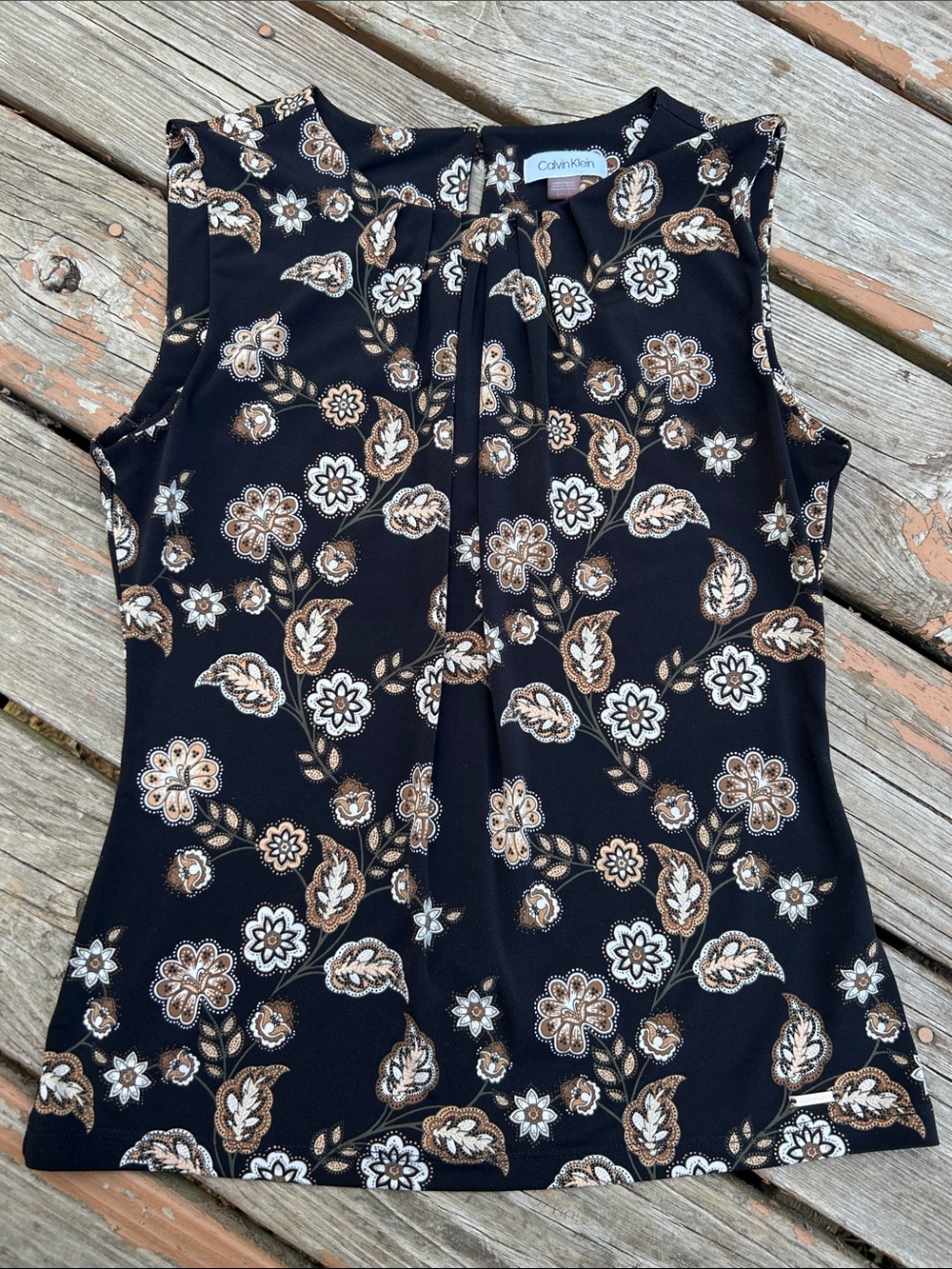 Calvin Klein Black Floral Tie-Front Sleeveless Top